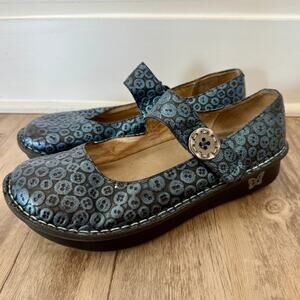 Alegria Paloma Button-Up Platform Shoes Women's Size 10/10.5 (US) Metallic Blue